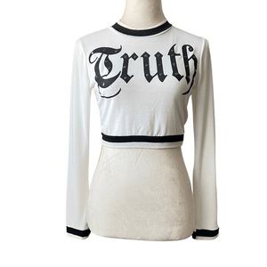 Papaya Vintage Black and White Truth Long Sleeve Crop Top for Women Small